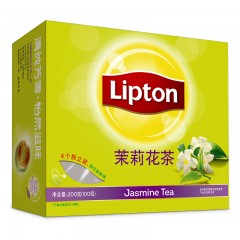 Lipton/立顿 茉莉花草茶S100 一次性办公泡茶包立顿茉莉花茶100包x2g/盒