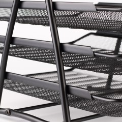 齐心 金属网格三层文件盘文件收纳架资料架文件栏黑色B2163文件架