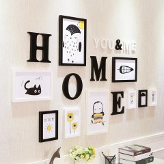 朗格 实木背景照片墙贴纸客厅复古怀旧相框组合挂墙卧室相片墙