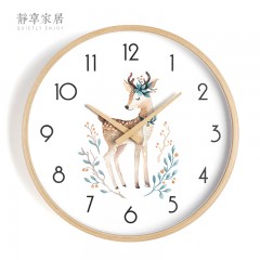 静享家居 北欧挂钟现代简约艺术圆形时钟创意挂表家用静音客厅卧室钟表兔鹿