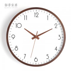 静享家居 北欧挂钟现代简约静音时尚创意客厅实木挂表圆形石英钟表木钟