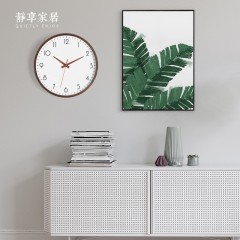 静享家居 北欧挂钟现代简约静音时尚创意客厅实木挂表圆形石英钟表木钟