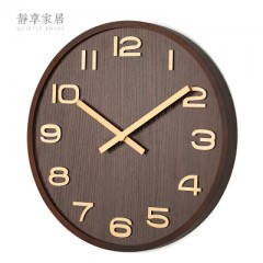 静享家居 挂钟创意客厅田园时钟实木钟表超静音简约现代挂表中式石英钟