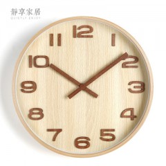 静享家居 挂钟创意客厅田园时钟实木钟表超静音简约现代挂表中式石英钟
