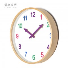 静享家居 挂钟儿童房原木质彩色日式北欧时钟实木石英钟表挂表简约现代静音
