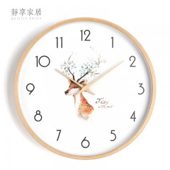 静享家居 挂钟儿童房原木质彩色日式北欧时钟实木石英钟表挂表简约现代静音