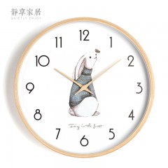 静享家居 挂钟儿童房原木质彩色日式北欧时钟实木石英钟表挂表简约现代静音
