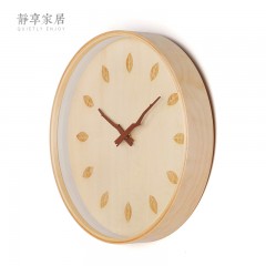 静享家居 田园木质挂钟北欧简约客厅现代日式石英钟表静音卧室创意时钟挂表
