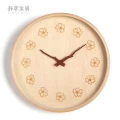 静享家居 田园木质挂钟北欧简约客厅现代日式石英钟表静音卧室创意时钟挂表