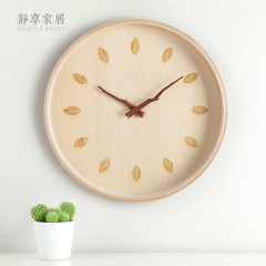 静享家居 田园木质挂钟北欧简约客厅现代日式石英钟表静音卧室创意时钟挂表