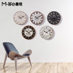 国产 美式小复古静音挂钟北欧家用艺术时钟卧室客厅装饰创意简约钟表鐘
