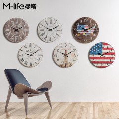 国产 美式小复古静音挂钟北欧家用艺术时钟卧室客厅装饰创意简约钟表鐘