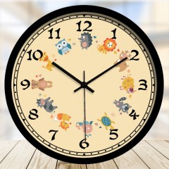 国产 动物儿童房钟表可爱卡通宝宝房学校石英钟学生卧室静音挂钟65
