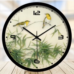 国产 中式富贵竹子花鸟钟表石英钟静音卧室挂钟客厅时钟田园挂表37