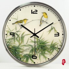 国产 中式富贵竹子花鸟钟表石英钟静音卧室挂钟客厅时钟田园挂表37