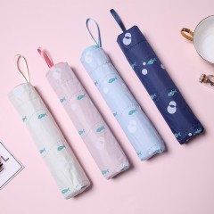 国产 雨伞晴雨两用 黑胶太阳伞防紫外线清新遮阳伞折叠小鱼三折伞