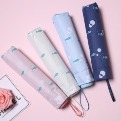 国产 雨伞晴雨两用 黑胶太阳伞防紫外线清新遮阳伞折叠小鱼三折伞