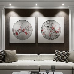 国产 新中式装饰画餐厅挂画客厅玄关软装实物样板房立体梅花画卧室壁画