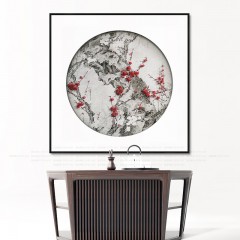 国产 新中式装饰画餐厅挂画客厅玄关软装实物样板房立体梅花画卧室壁画
