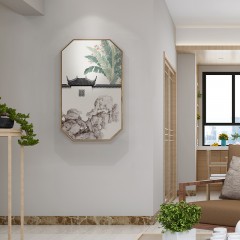 国产 荷花禅意八边形挂画新中式卧室书房客厅装饰画玄关壁画竖版中国风