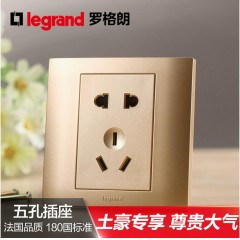 罗格朗 86型香槟金二三插五孔插座面板开关家用5孔墙壁电源暗装