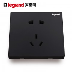 罗格朗 黑色五孔插座开关面板家用86型5孔墙壁电源暗装碳素黑