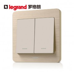 罗格朗 双开单控荧光开关面板 细金纹86型二开单控开关带荧光面板