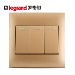 罗格朗 3开双控带荧光86型三开双控荧光开关插座面板三位双控