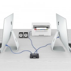 ☆山泽 SAMZHE USB打印机共享器 2进1出2口USB手动切换器 多台电 TECLAST 脑共用打印机 二进一出 免驱BL-202W