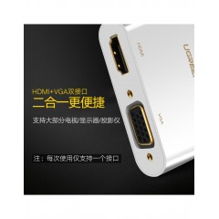 绿联 Mini DP转HDMI/VGA转换器 4K高清 迷你dp雷电40364 MD108