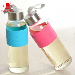 富光 乐语水瓶 耐热玻璃瓶水杯矿泉水瓶 水壶茶杯玻璃杯 带盖360ml FB1022-360