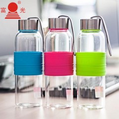 富光 乐语水瓶 耐热玻璃瓶水杯矿泉水瓶 水壶茶杯玻璃杯 带盖360ml FB1022-360