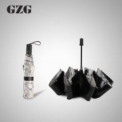 GZG 牡丹花黑胶遮阳伞防晒伞太阳伞防紫外线三折女式文艺小清新