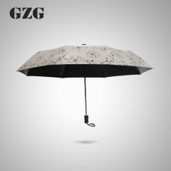 GZG 牡丹花黑胶遮阳伞防晒伞太阳伞防紫外线三折女式文艺小清新