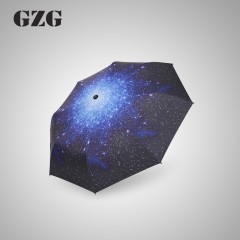 GZG 星空雨伞折叠三折黑胶遮阳伞防晒防紫外线太阳伞女小黑伞