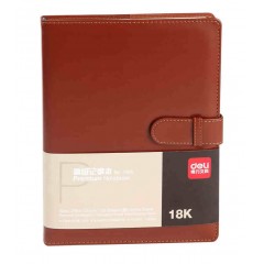 得力 7945防皮面记事本PU商务米黄道林纸办公插扣120页笔记本子18K