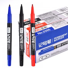 正彩 小双头油性记号笔马克笔儿童绘画勾线笔黑色计号笔粗细双头笔