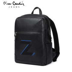 皮尔卡丹 真皮双肩包男 张亮联名同款男士背包 绣花背包男 双肩包