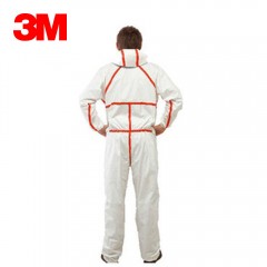 3M 4565连帽红色胶条连体透气防护服防尘服防化学液体喷溅工作服