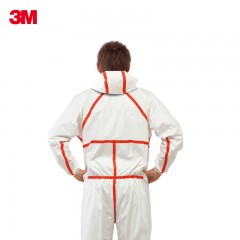 3M 4565连帽红色胶条连体透气防护服防尘服防化学液体喷溅工作服