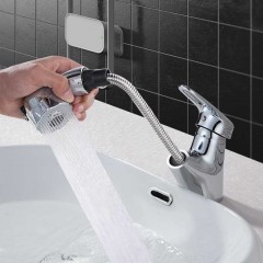 名爵 全铜抽拉式水龙头 洗脸盆冷热面盆龙头 花洒水柱 MEJUEZ-1207