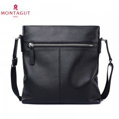 梦特娇 单肩包男士真皮斜挎包大容量商务包