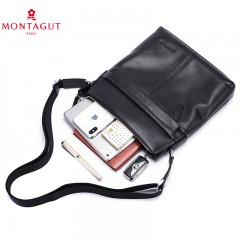 梦特娇 单肩包男士真皮斜挎包大容量商务包