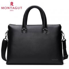 梦特娇 男包新款休闲头层牛皮大容量横款商务斜挎单肩包男士