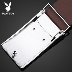 花花公子 男皮带真皮平滑扣青年休闲商务韩版潮板扣纯牛皮时尚腰带