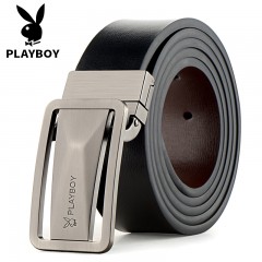 花花公子 皮带男真皮平滑扣商务休闲裤带合金板扣牛皮青年韩版腰带