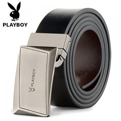 花花公子 皮带男真皮平滑扣商务休闲裤带合金板扣牛皮青年韩版腰带