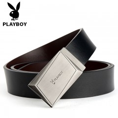 花花公子 皮带男真皮平滑扣商务休闲裤带合金板扣牛皮青年韩版腰带