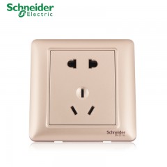 施耐德 开关插座 10A五孔插座 暗装二三插电源开关面板 睿意金色