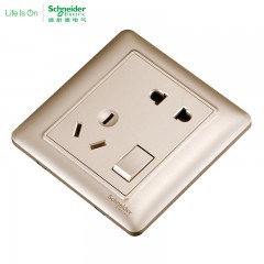 施耐德 开关插座二三墙壁面板一开斜五孔电源插座带开关 睿意金色